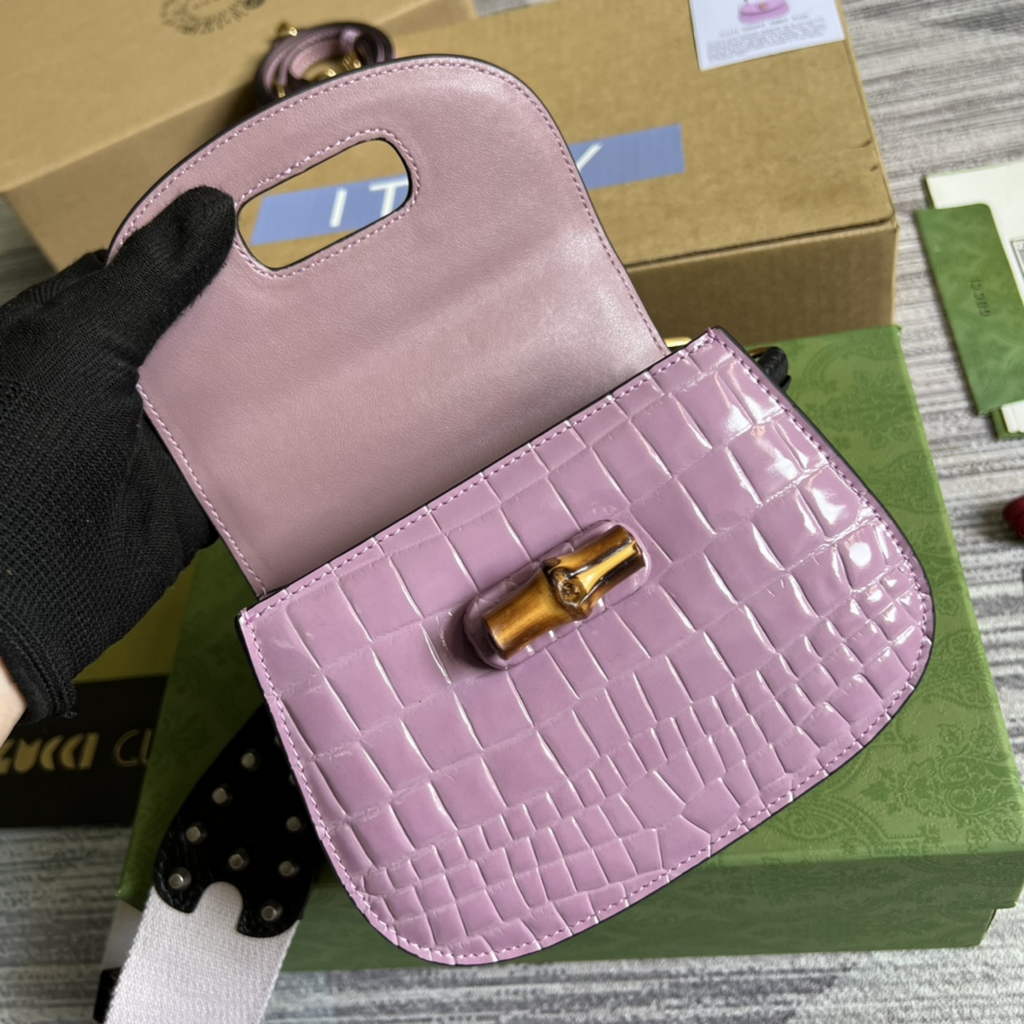 Gucci 686864 Bamboo 1947 mini top handle bag Purple crocodile leather