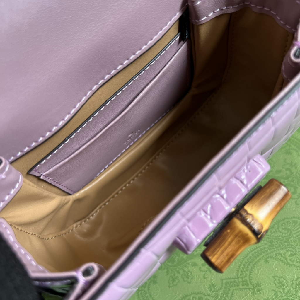Gucci 686864 Bamboo 1947 mini top handle bag Purple crocodile leather