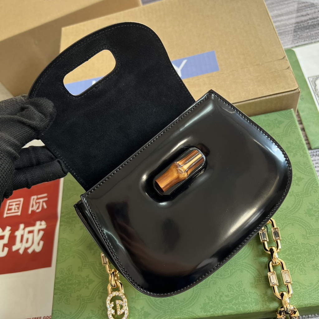 Gucci 686864 Bamboo 1947 mini top handle bag Black patent leather