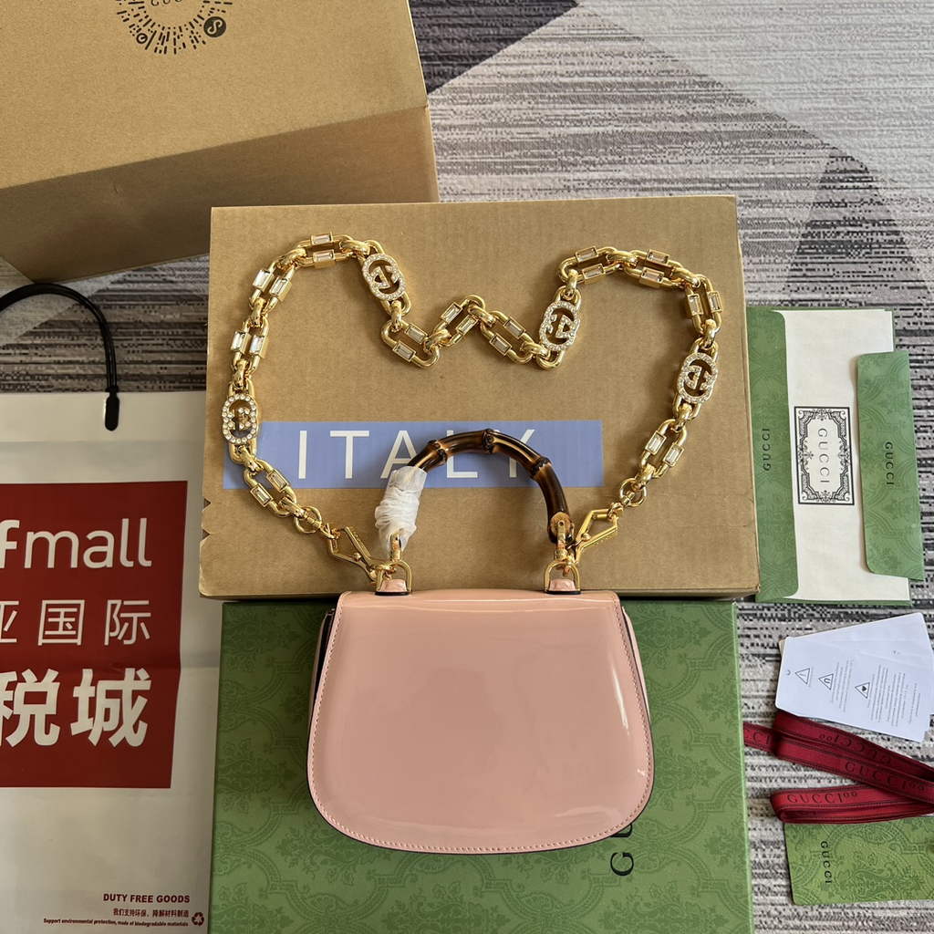 Gucci 686864 Bamboo 1947 mini top handle bag Pink patent leather
