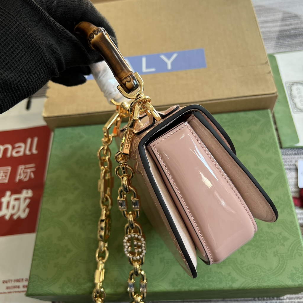 Gucci 686864 Bamboo 1947 mini top handle bag Pink patent leather