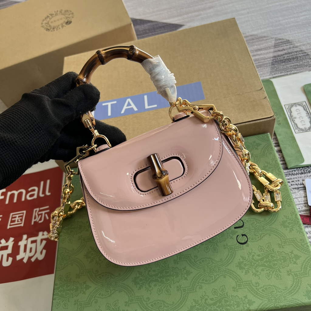 Gucci 686864 Bamboo 1947 mini top handle bag Pink patent leather