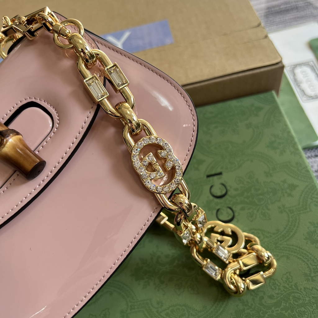 Gucci 686864 Bamboo 1947 mini top handle bag Pink patent leather