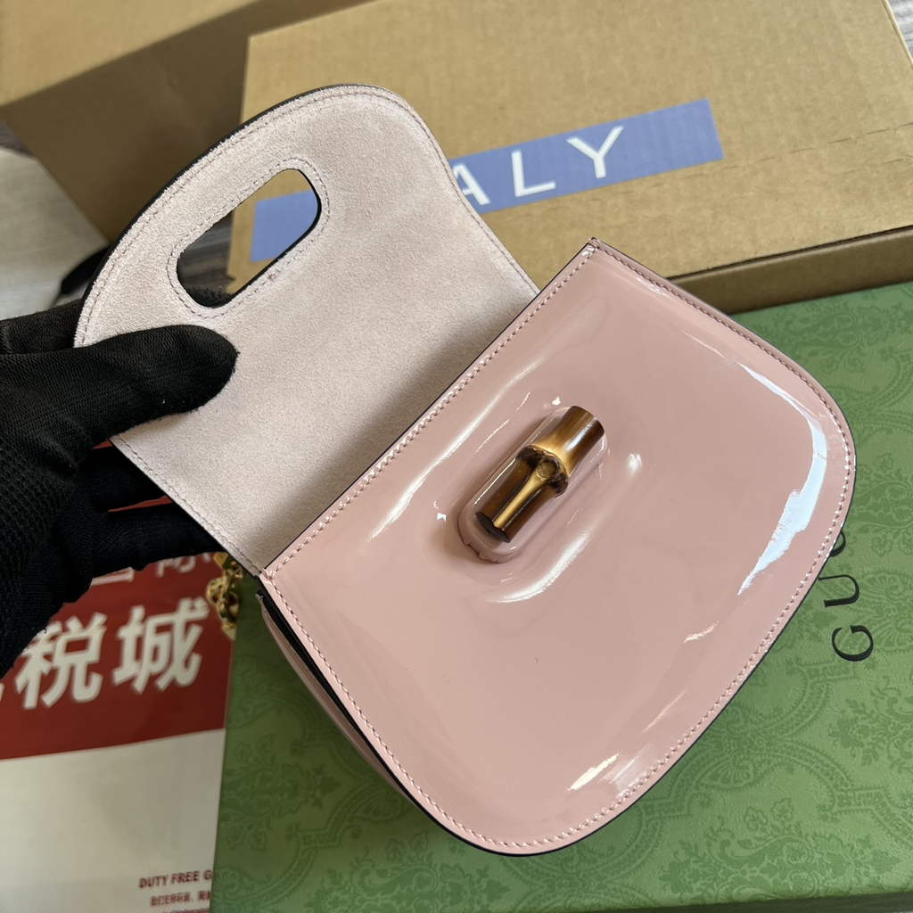 Gucci 686864 Bamboo 1947 mini top handle bag Pink patent leather