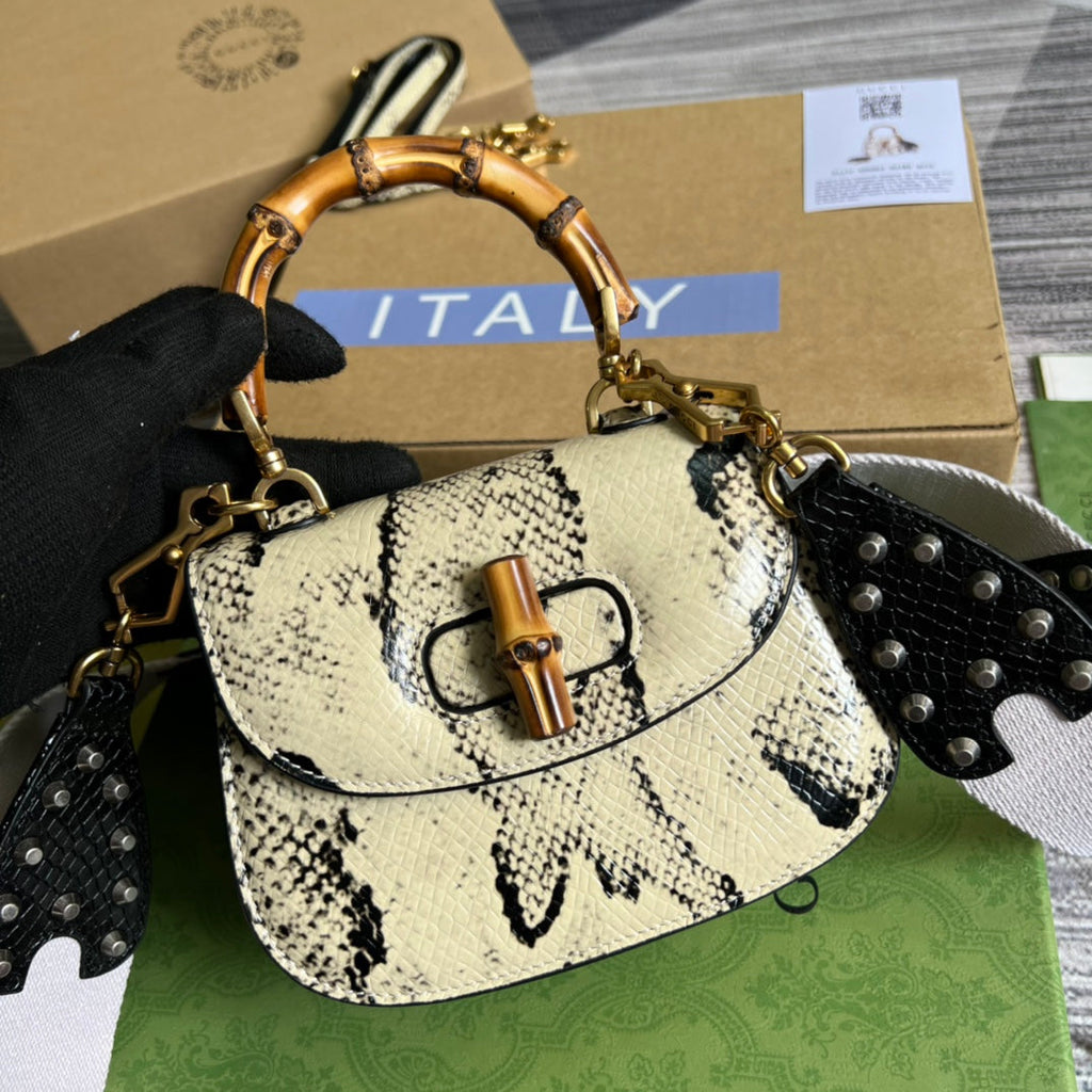 Gucci 686864 Bamboo 1947 mini top handle bag snake beige