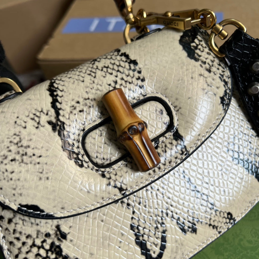Gucci 686864 Bamboo 1947 mini top handle bag snake beige