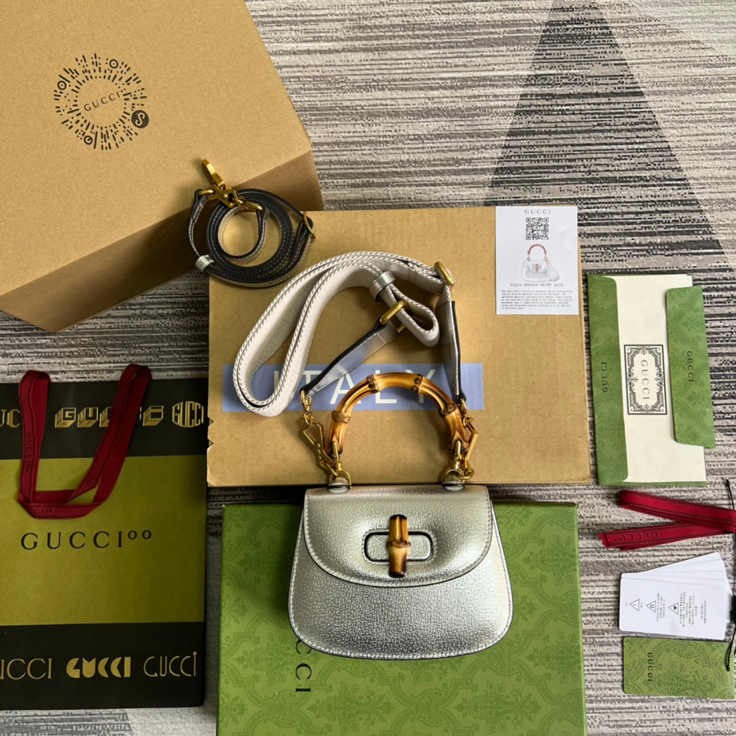 Gucci 686864 Bamboo 1947 mini top handle bag Silver