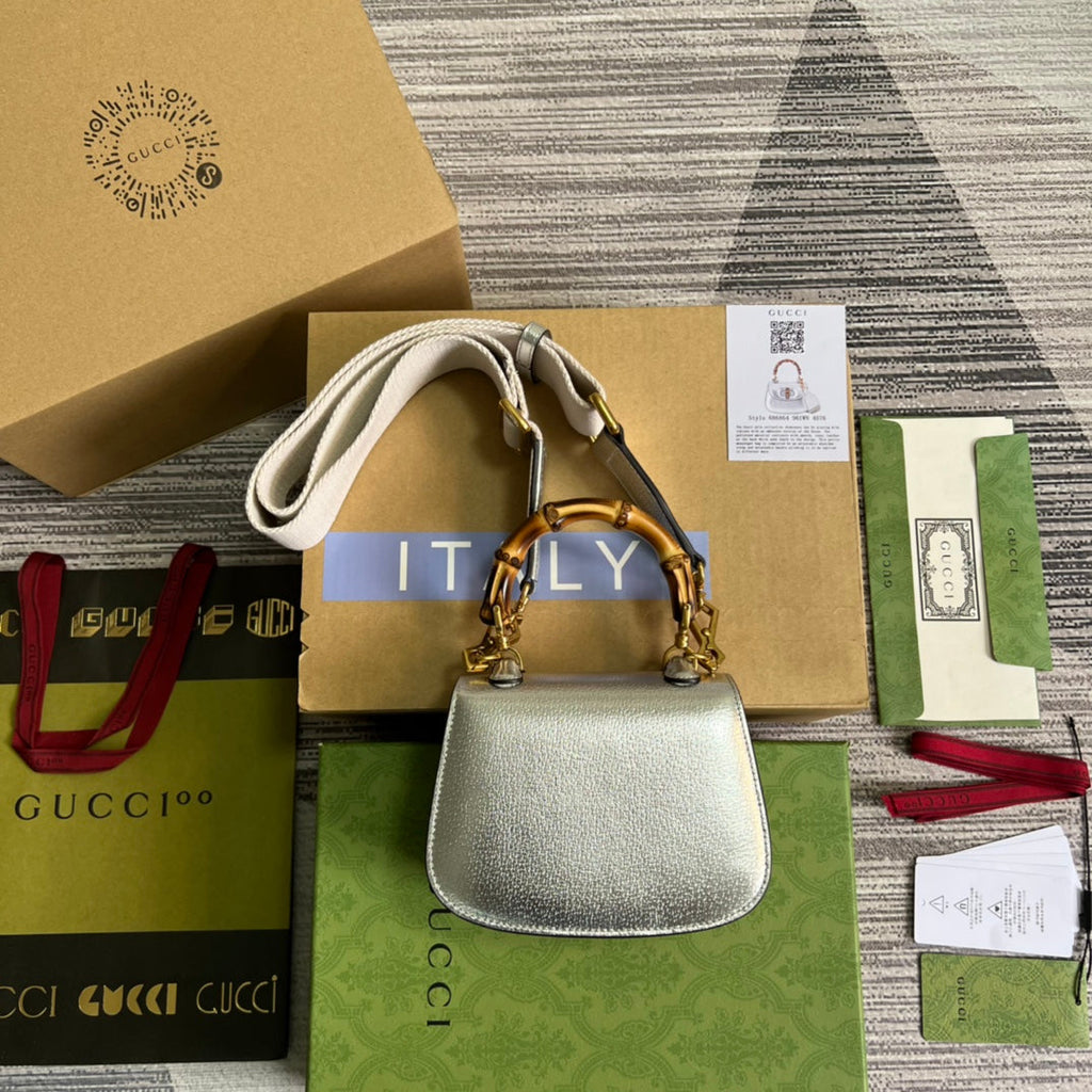 Gucci 686864 Bamboo 1947 mini top handle bag Silver