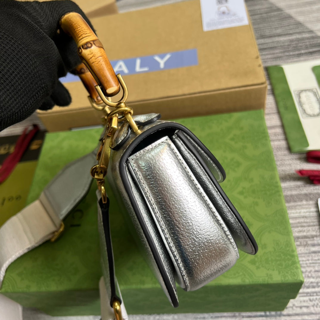 Gucci 686864 Bamboo 1947 mini top handle bag Silver
