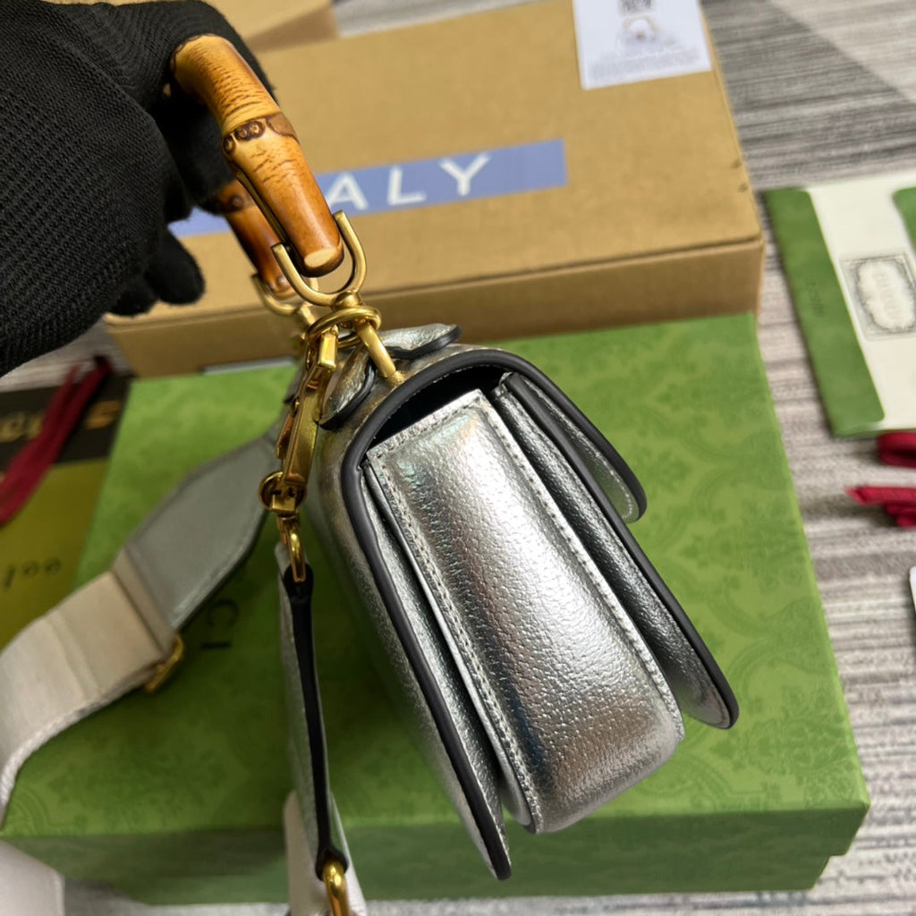 Gucci 686864 Bamboo 1947 mini top handle bag Silver