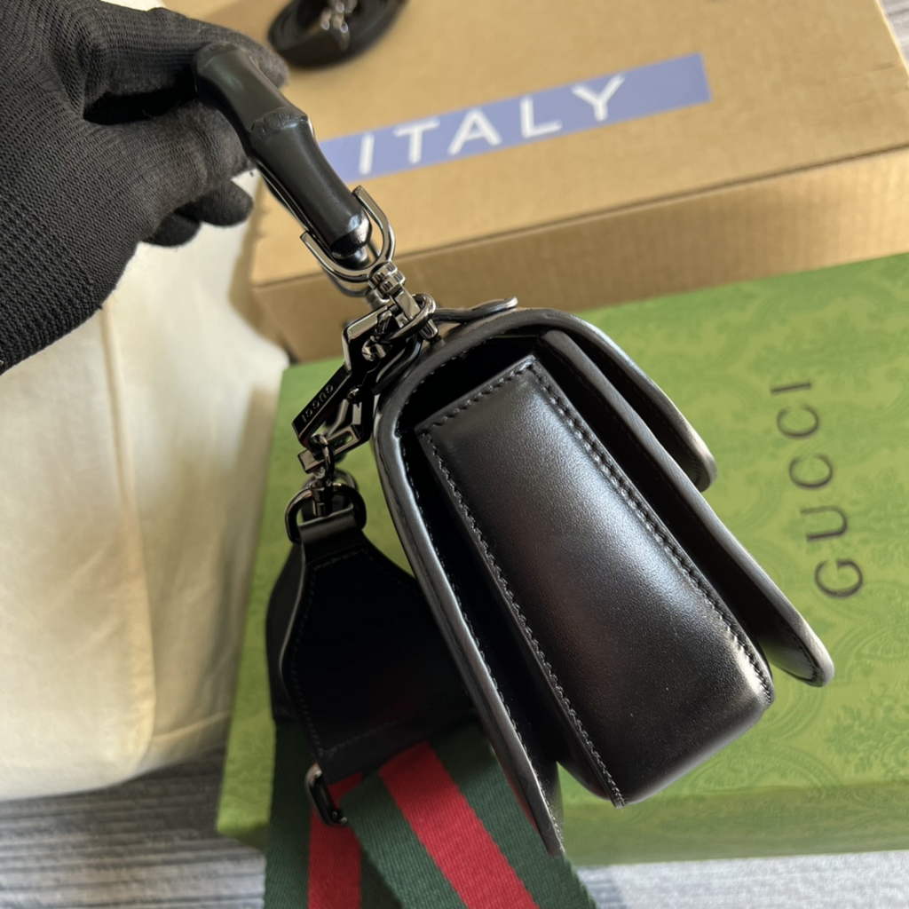 Gucci 686864 Bamboo 1947 mini top handle bag Black Leather
