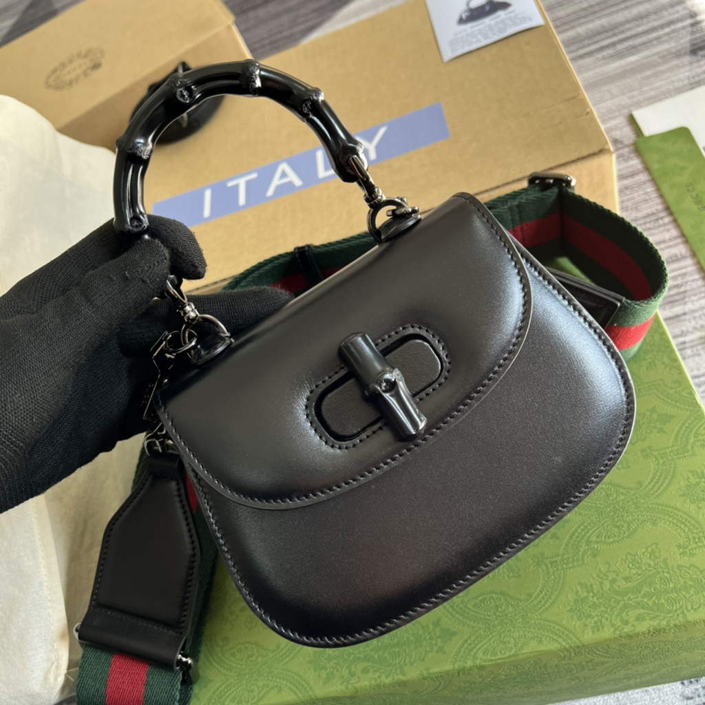 Gucci 686864 Bamboo 1947 mini top handle bag Black Leather
