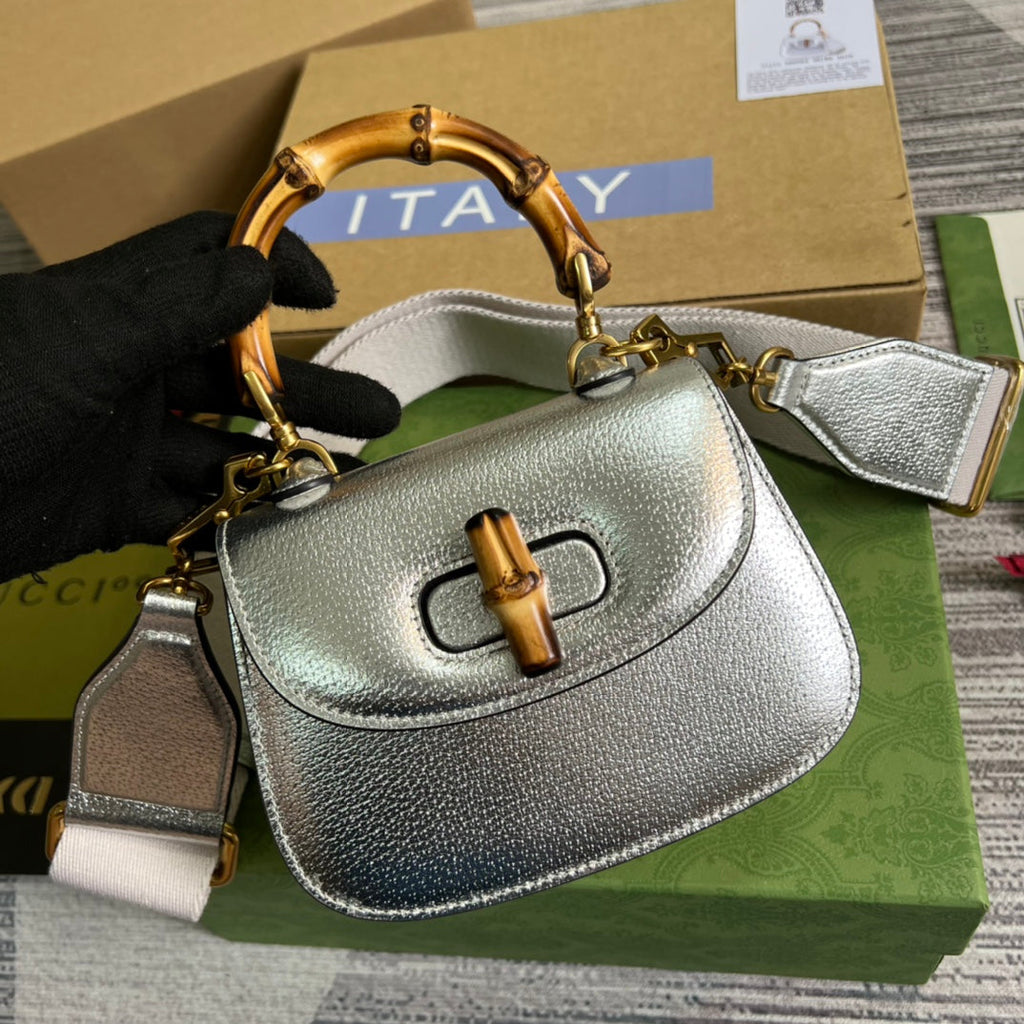 Gucci 686864 Bamboo 1947 mini top handle bag Silver