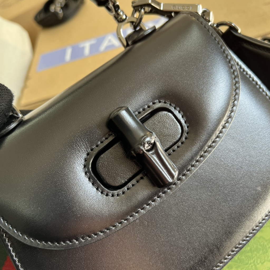 Gucci 686864 Bamboo 1947 mini top handle bag Black Leather