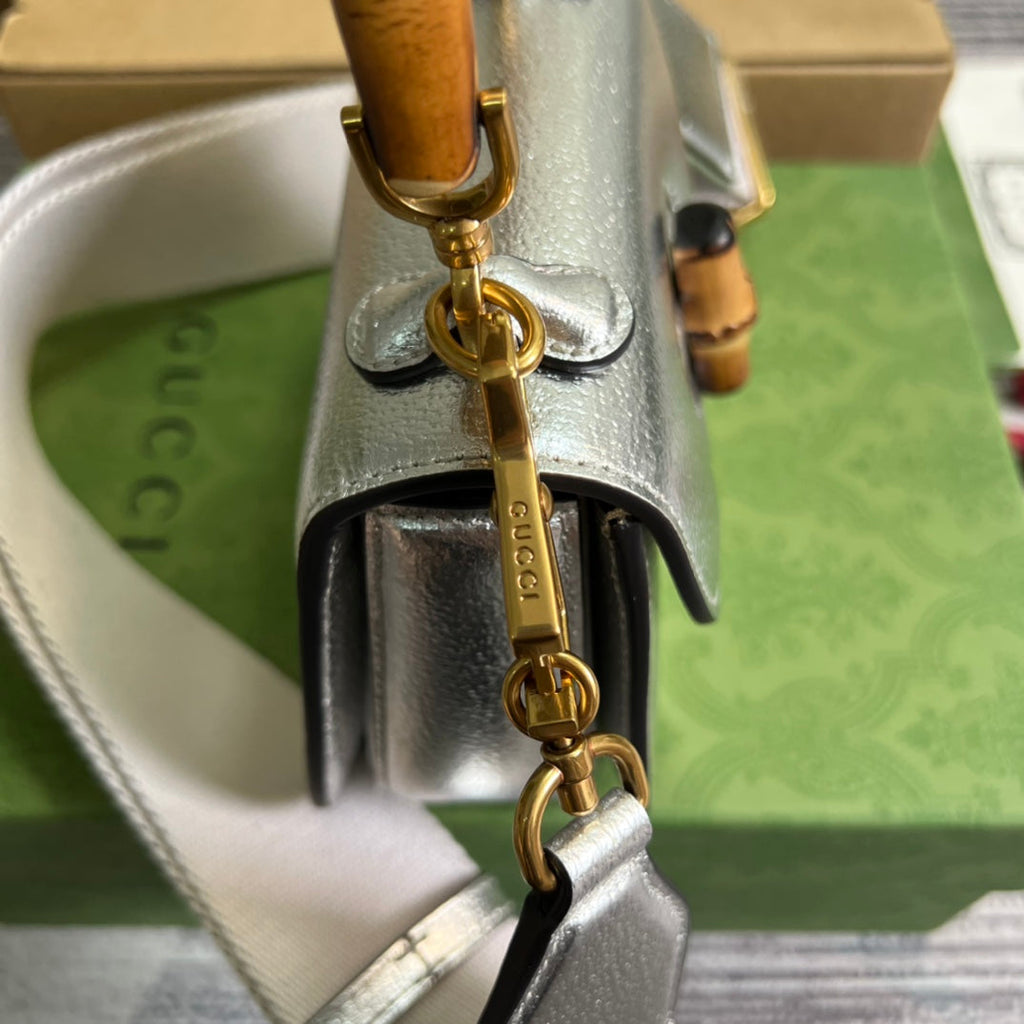 Gucci 686864 Bamboo 1947 mini top handle bag Silver