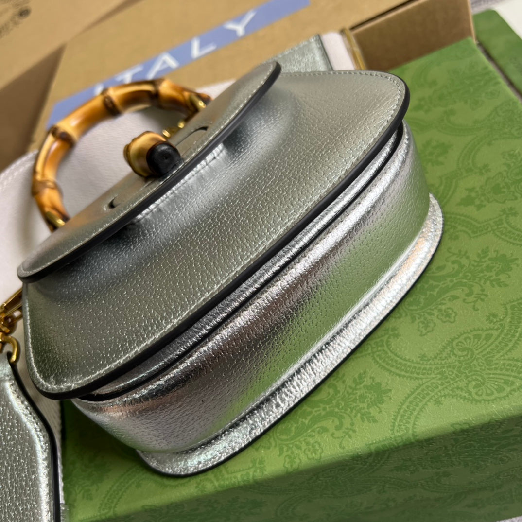 Gucci 686864 Bamboo 1947 mini top handle bag Silver