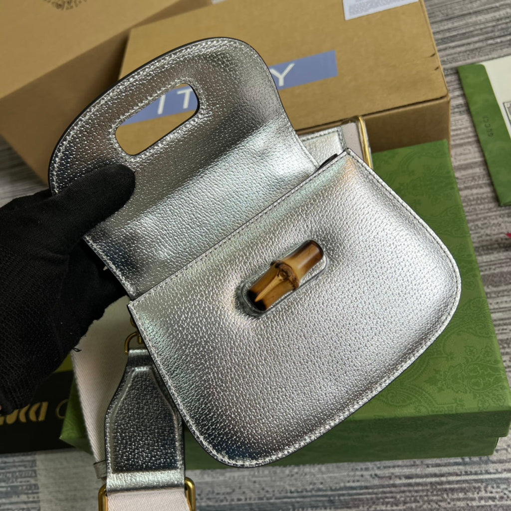 Gucci 686864 Bamboo 1947 mini top handle bag Silver