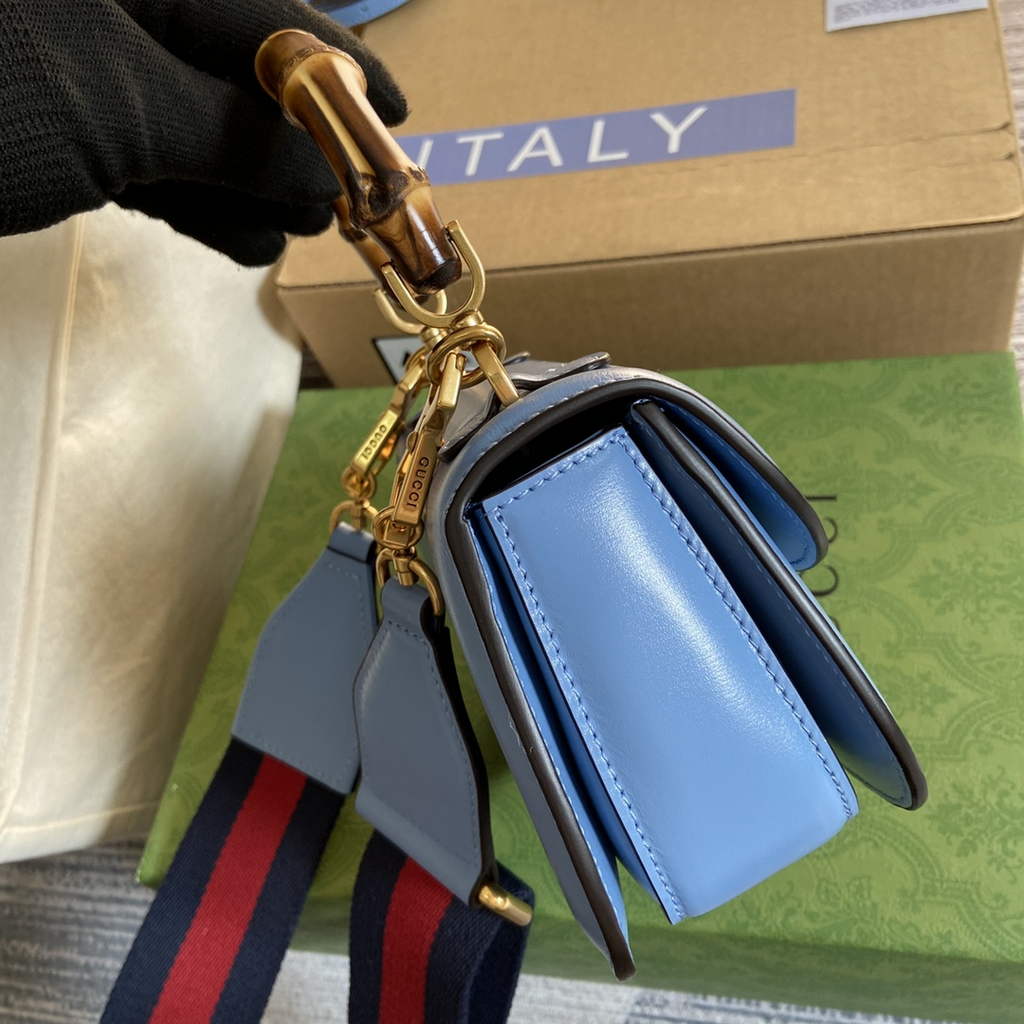 Gucci 686864 Bamboo 1947 mini top handle bag Blue Leather
