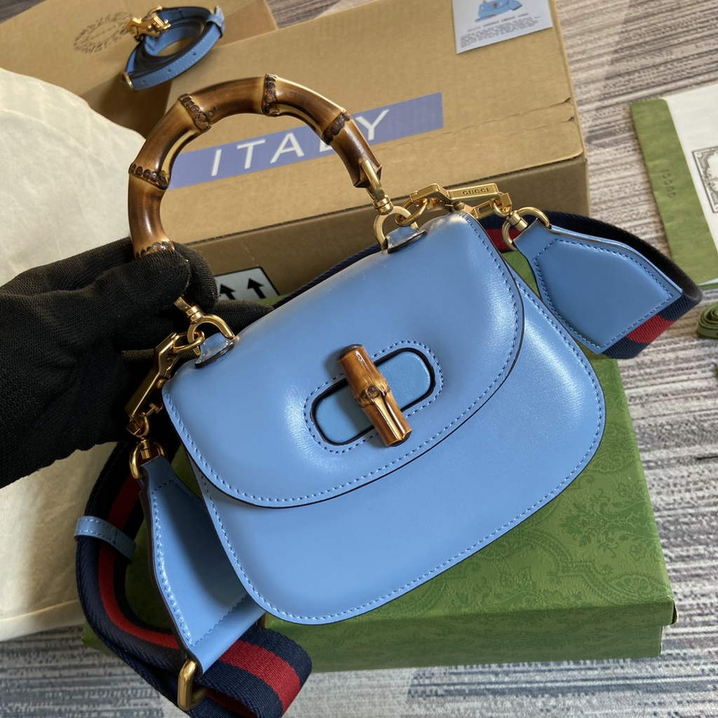 Gucci 686864 Bamboo 1947 mini top handle bag Blue Leather