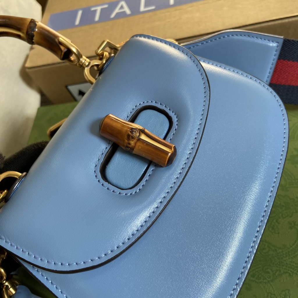 Gucci 686864 Bamboo 1947 mini top handle bag Blue Leather