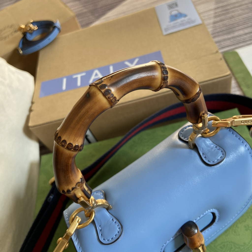 Gucci 686864 Bamboo 1947 mini top handle bag Blue Leather