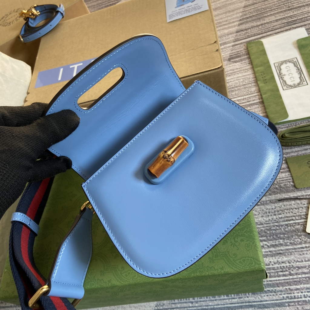 Gucci 686864 Bamboo 1947 mini top handle bag Blue Leather