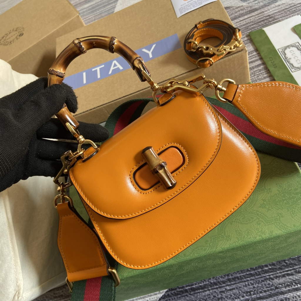 Gucci 686864 Bamboo 1947 mini top handle bag Yellow Leather