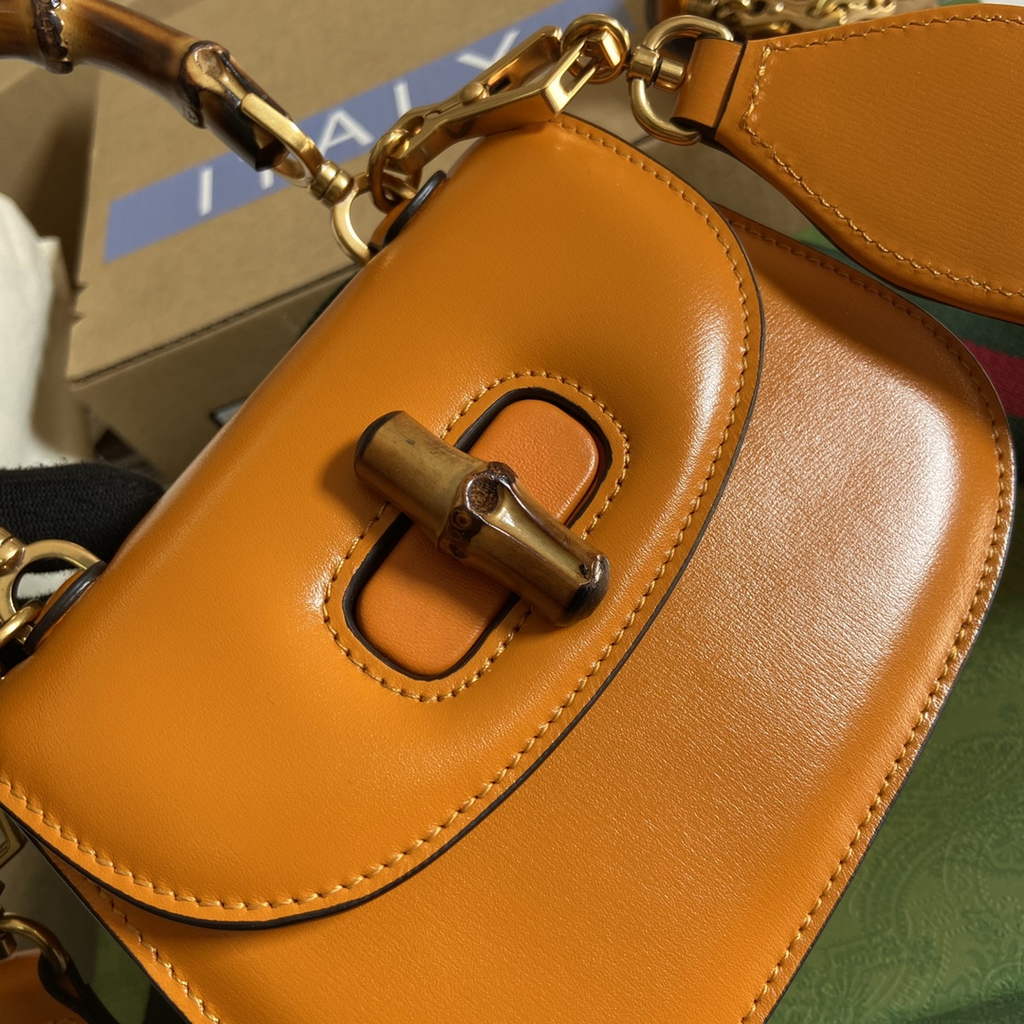 Gucci 686864 Bamboo 1947 mini top handle bag Yellow Leather