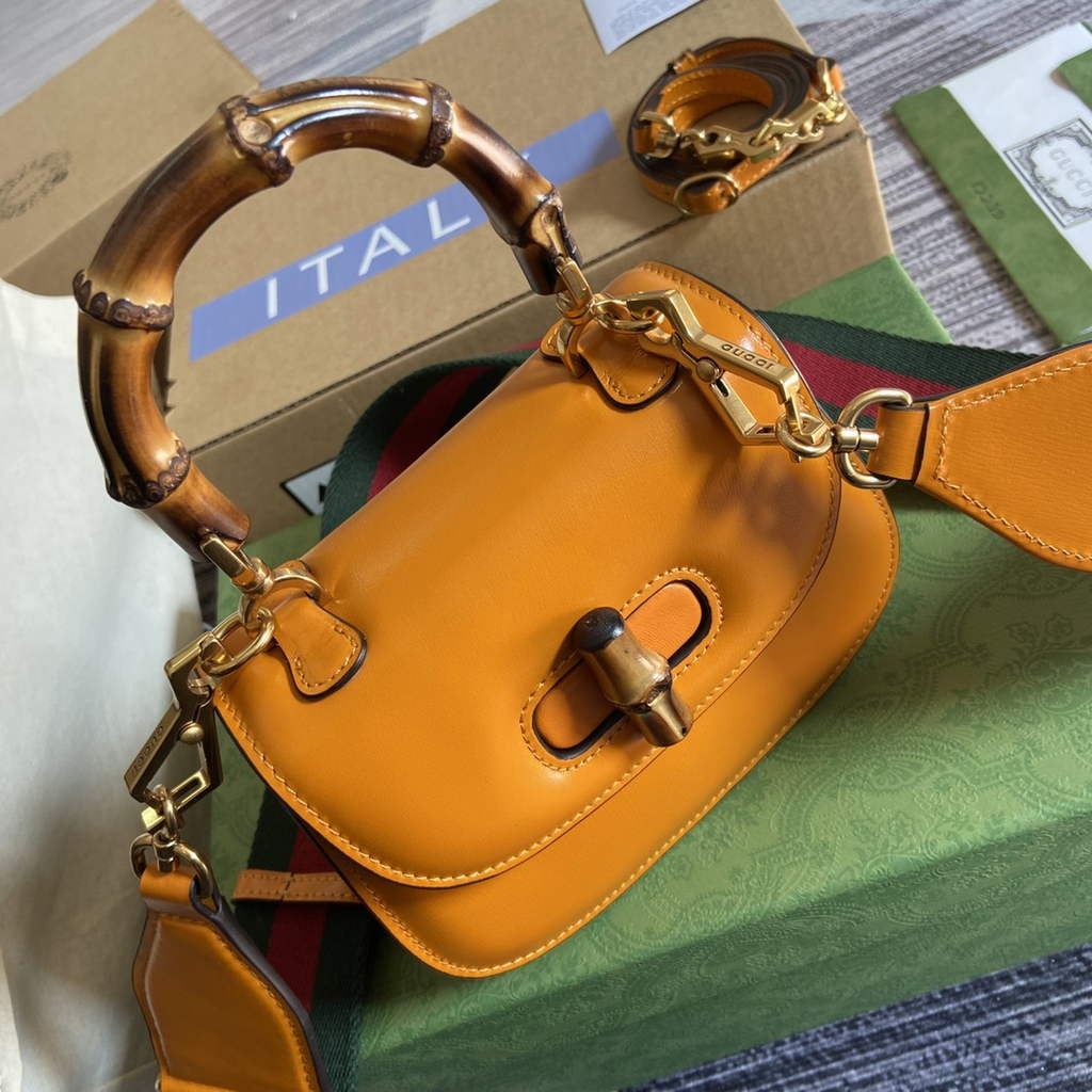 Gucci 686864 Bamboo 1947 mini top handle bag Yellow Leather
