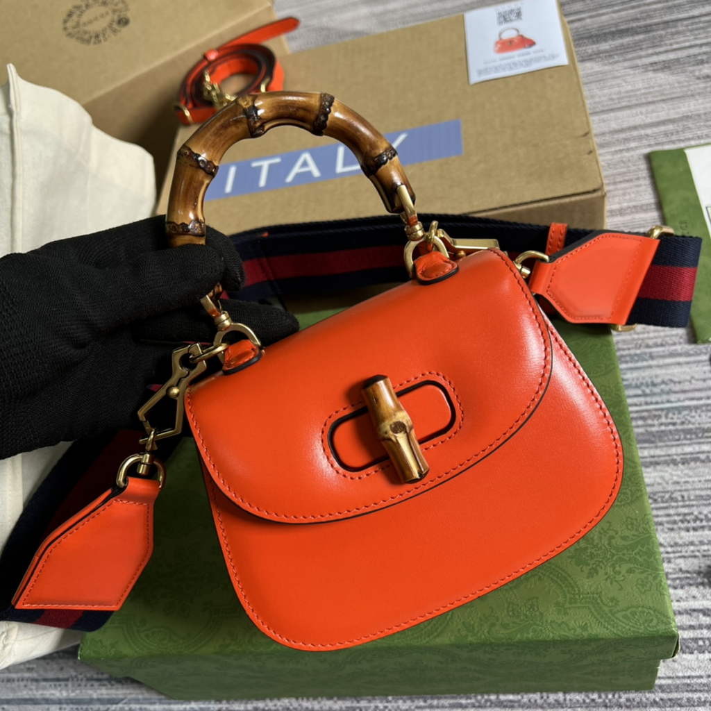 Gucci 686864 Bamboo 1947 mini top handle bag Orange Leather
