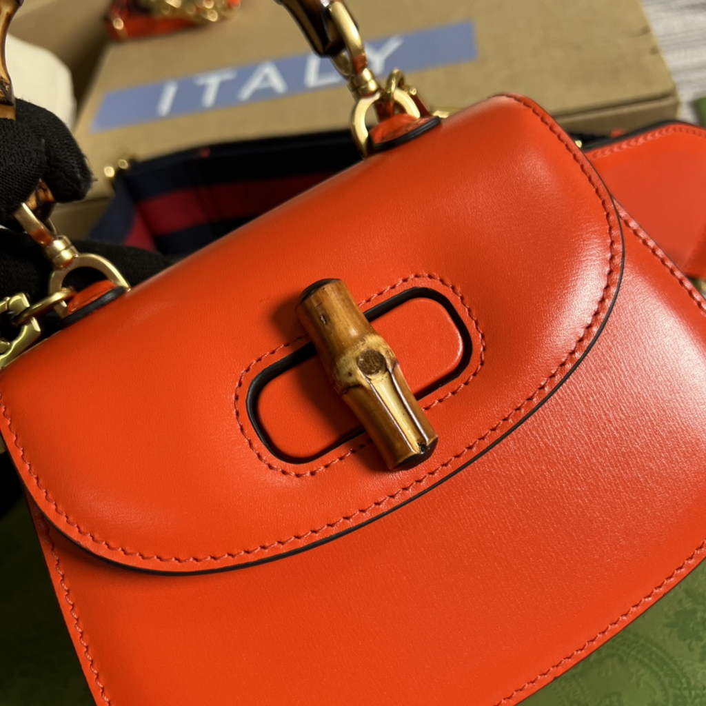 Gucci 686864 Bamboo 1947 mini top handle bag Orange Leather