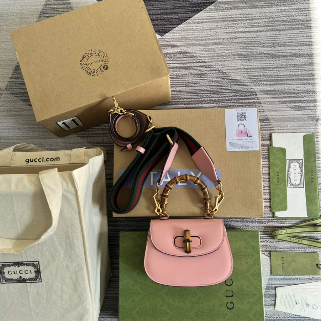Gucci 686864 Bamboo 1947 mini top handle bag Pink Leather