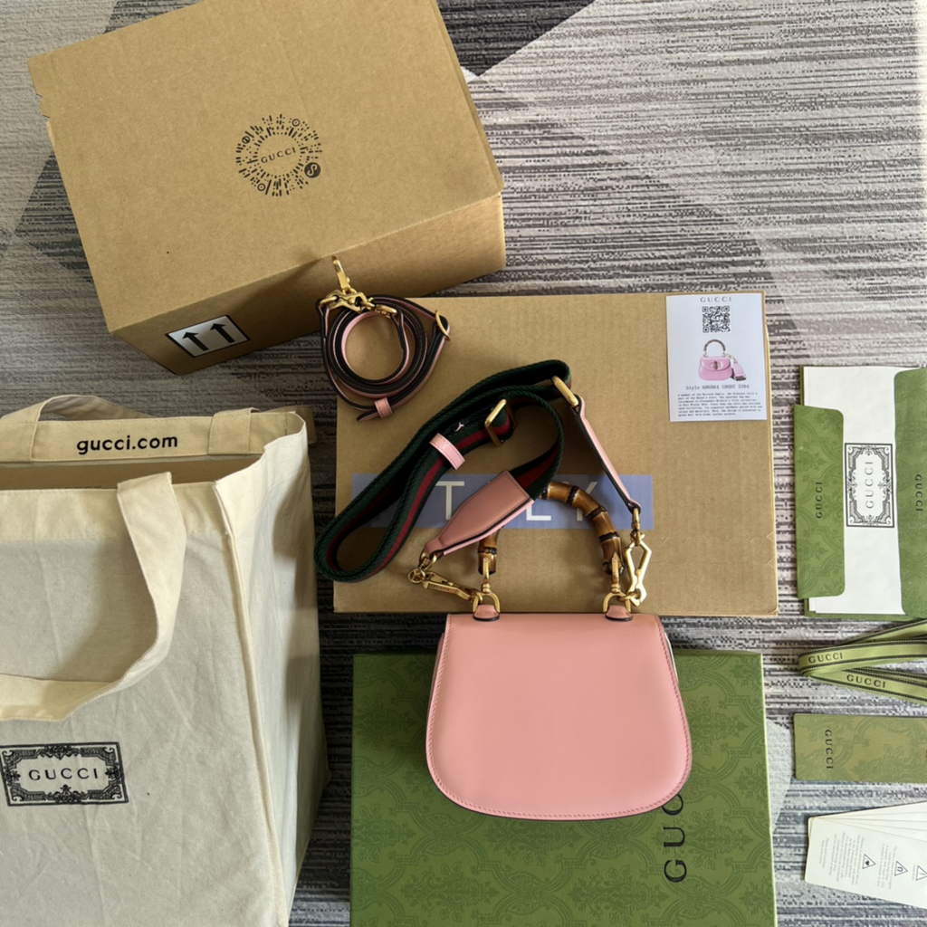 Gucci 686864 Bamboo 1947 mini top handle bag Pink Leather
