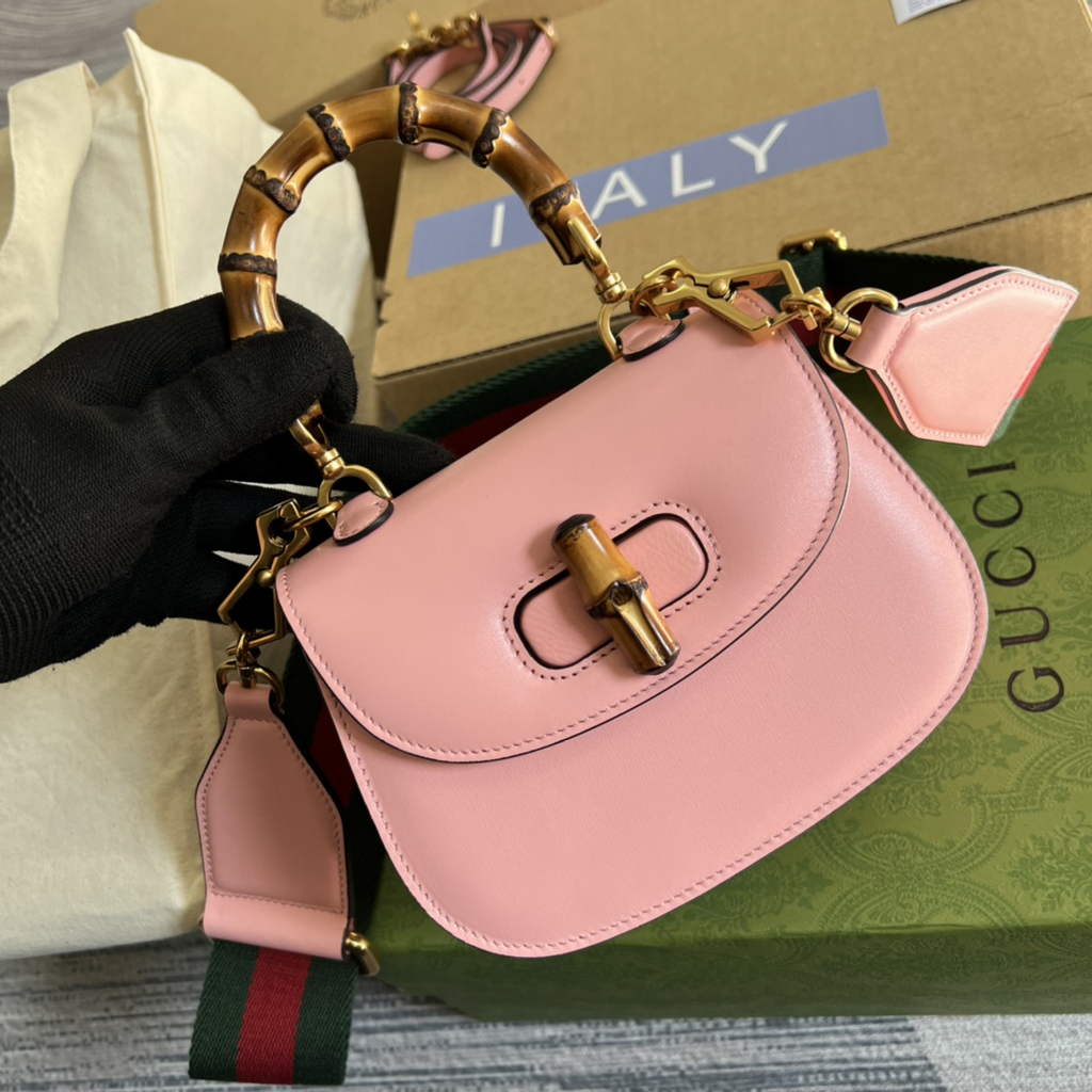 Gucci 686864 Bamboo 1947 mini top handle bag Pink Leather