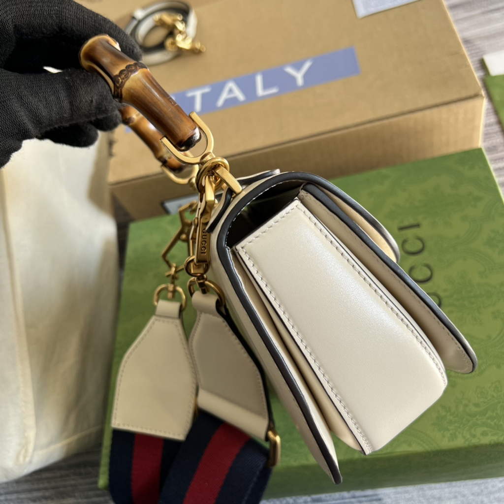 Gucci 686864 Bamboo 1947 mini top handle bag White Leather