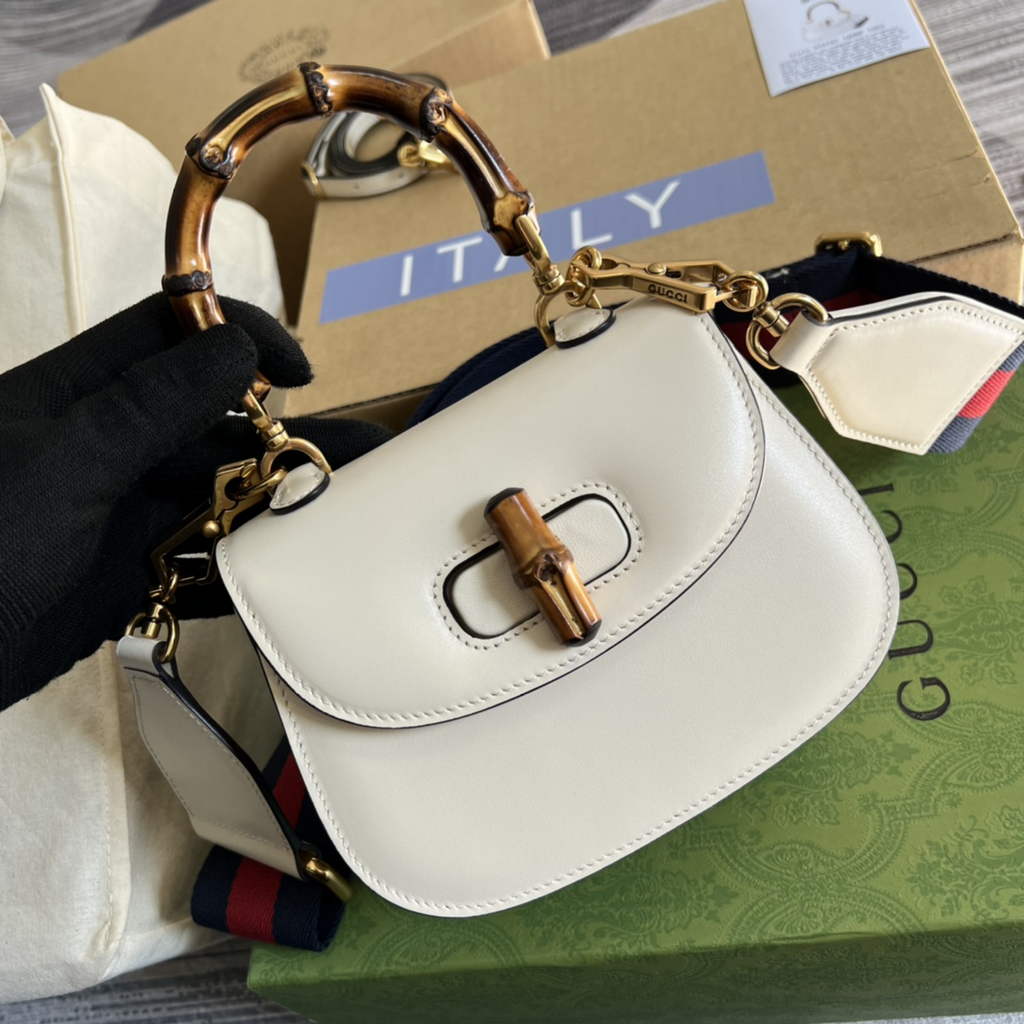 Gucci 686864 Bamboo 1947 mini top handle bag White Leather