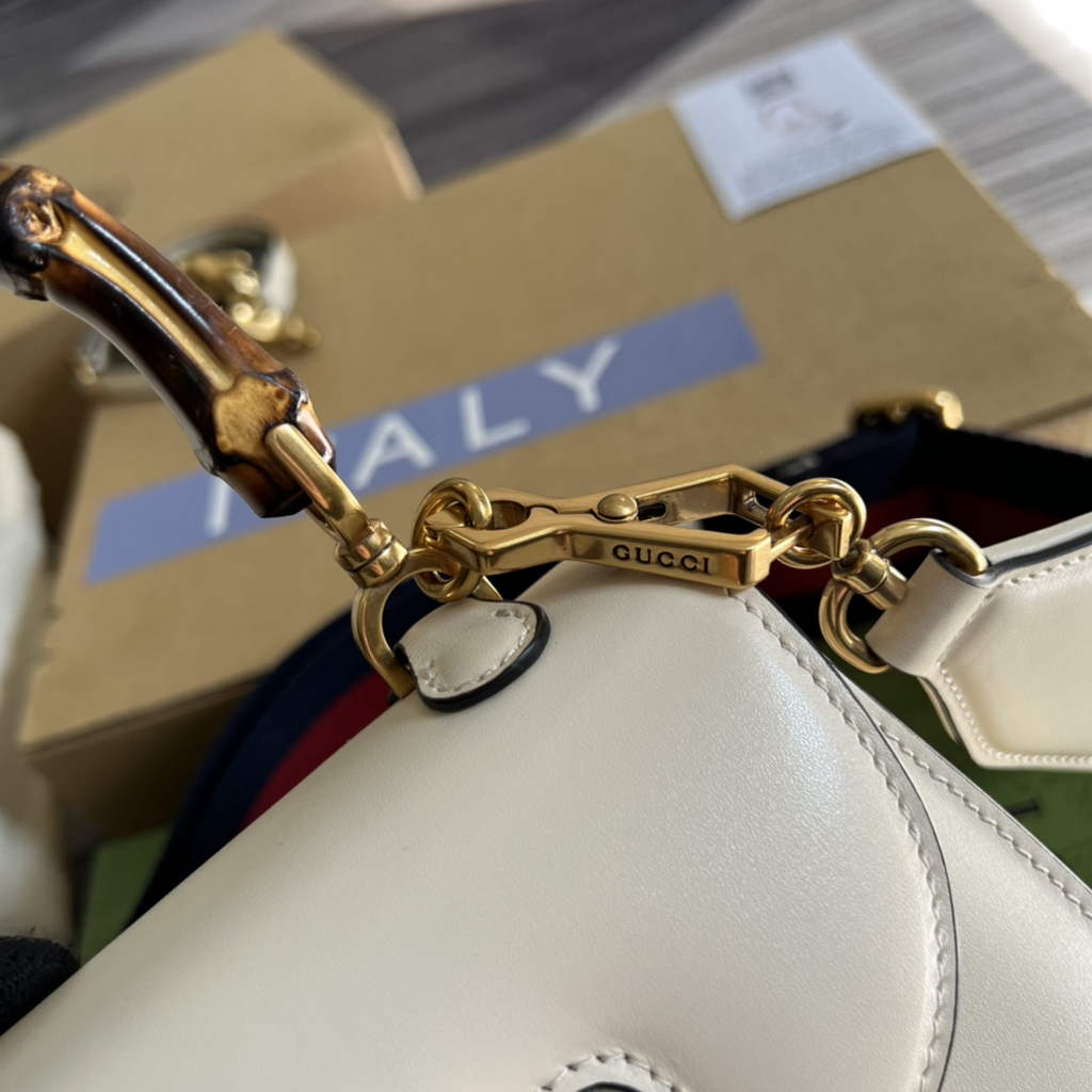 Gucci 686864 Bamboo 1947 mini top handle bag White Leather