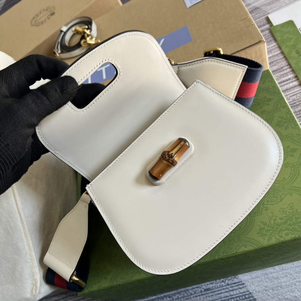 Gucci 686864 Bamboo 1947 mini top handle bag White Leather