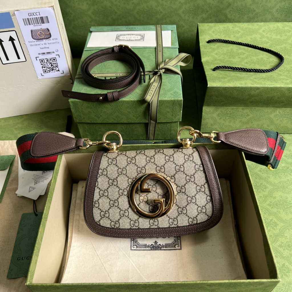 Gucci ‎698643 Blondie mini bag in GG Supreme brown leather