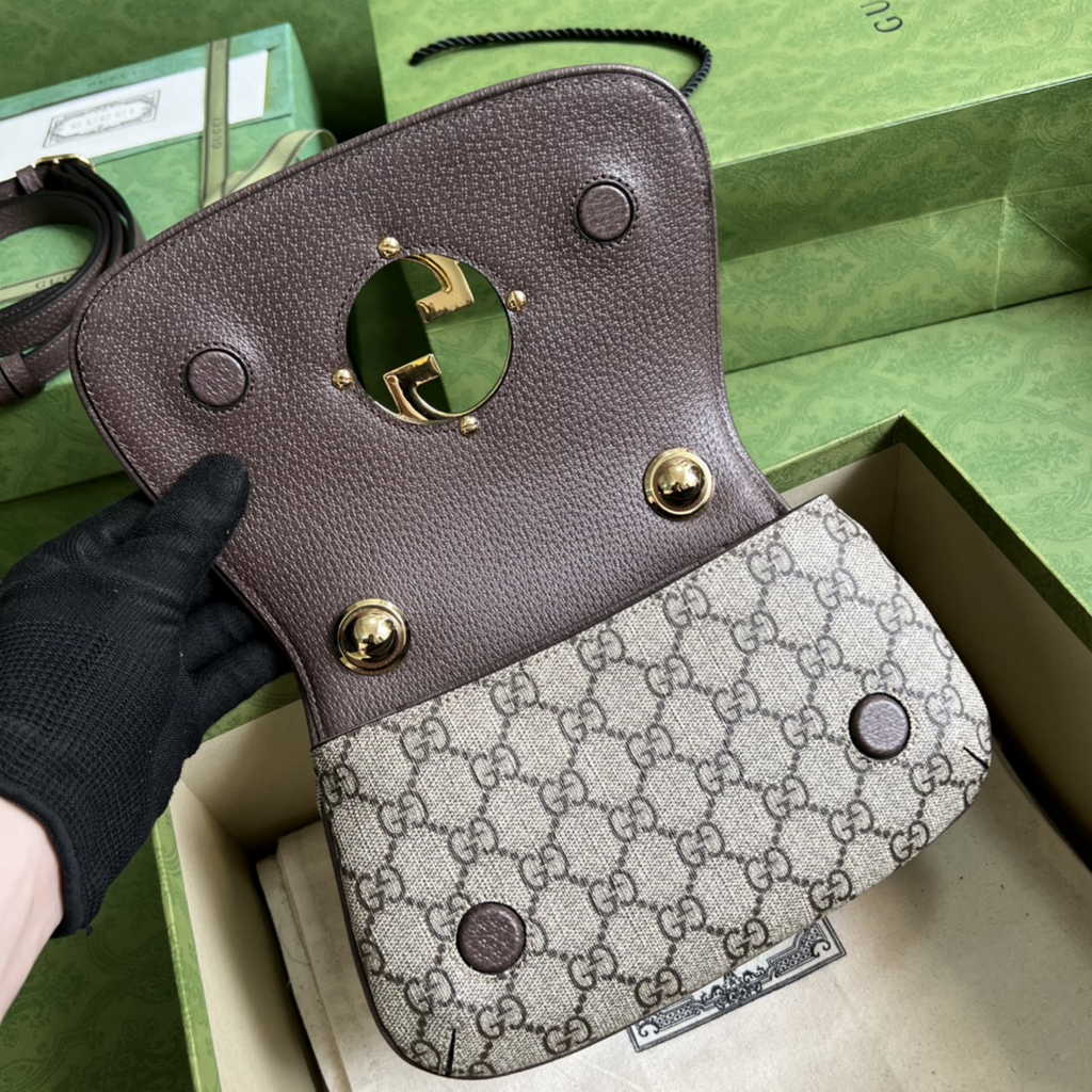 Gucci ‎698643 Blondie mini bag in GG Supreme brown leather