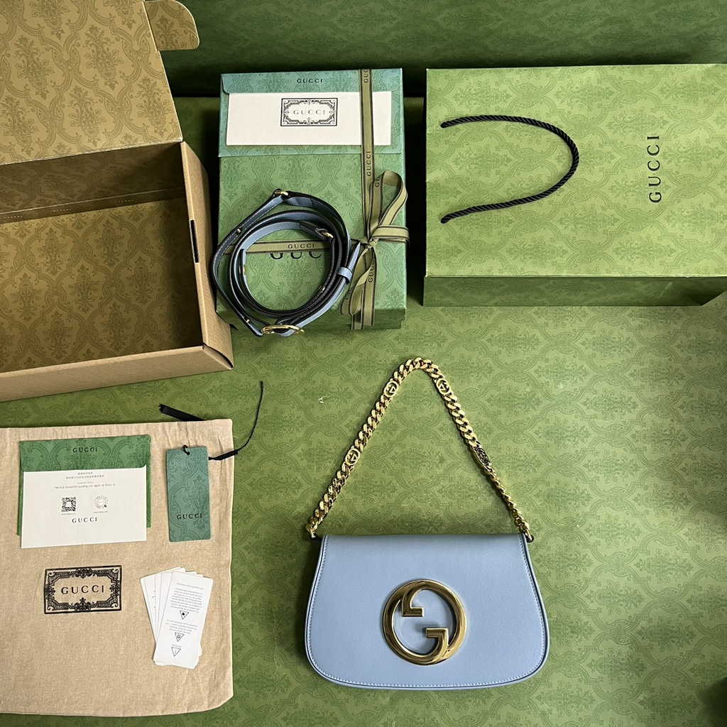 Gucci 699268 Blondie shoulder bag light blue leather