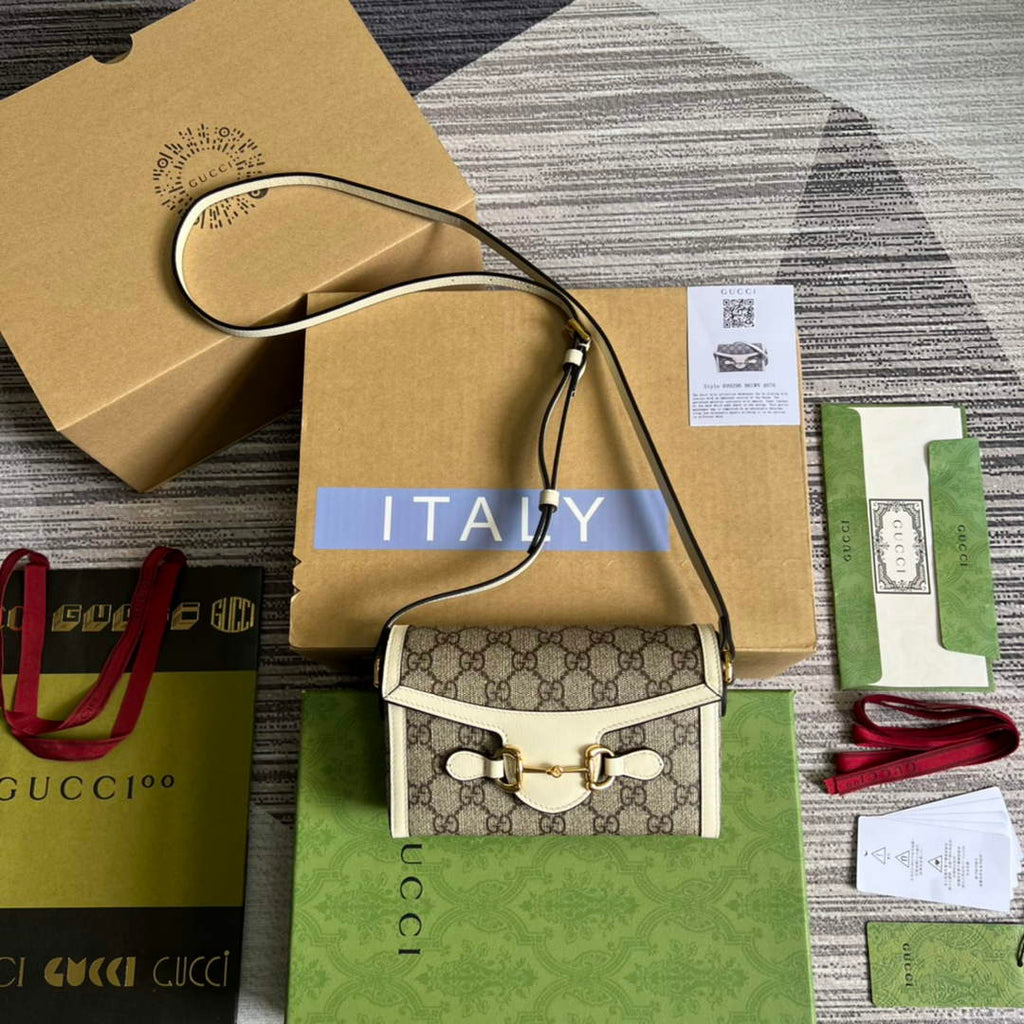 Gucci ‎699296 Horsebit 1955 mini bag white GG Supreme canvas
