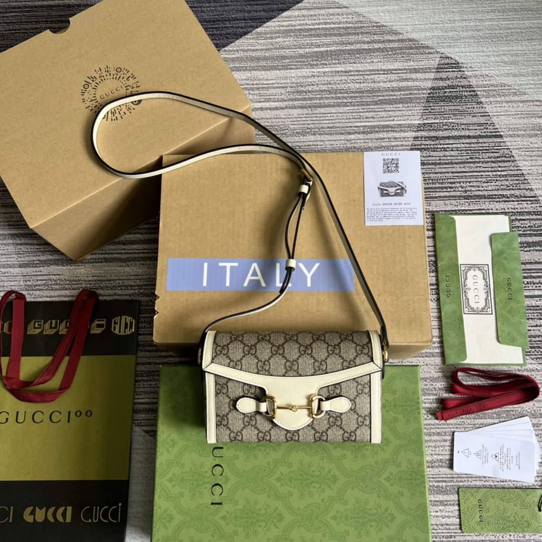 Gucci ‎699296 Horsebit 1955 mini bag white GG Supreme canvas