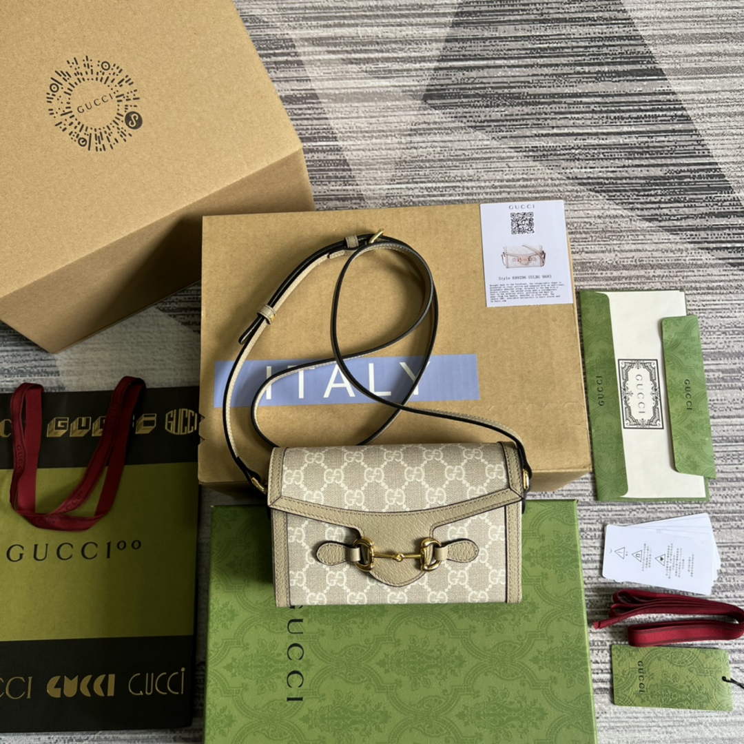 Gucci ‎699296 Horsebit 1955 mini bag white GG Supreme