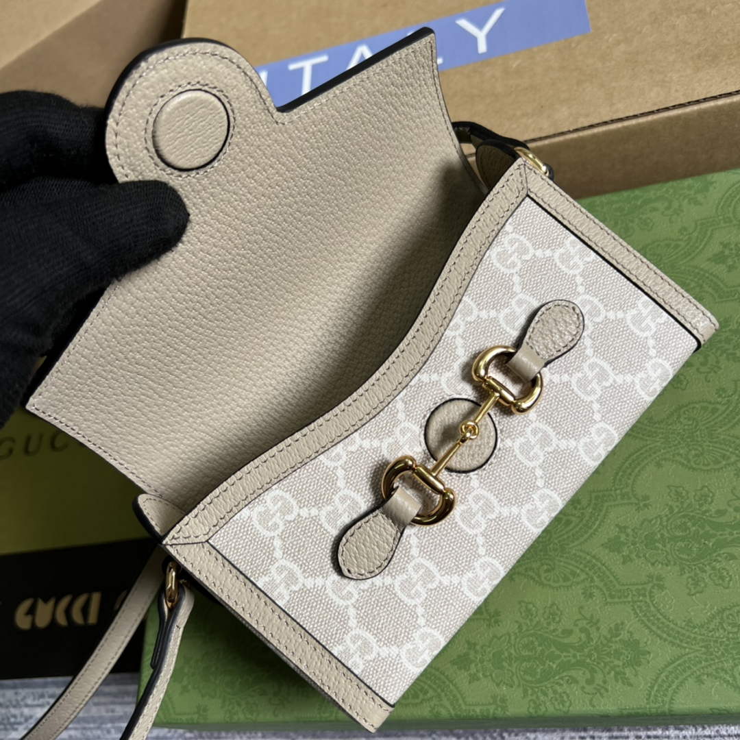 Gucci ‎699296 Horsebit 1955 mini bag white GG Supreme