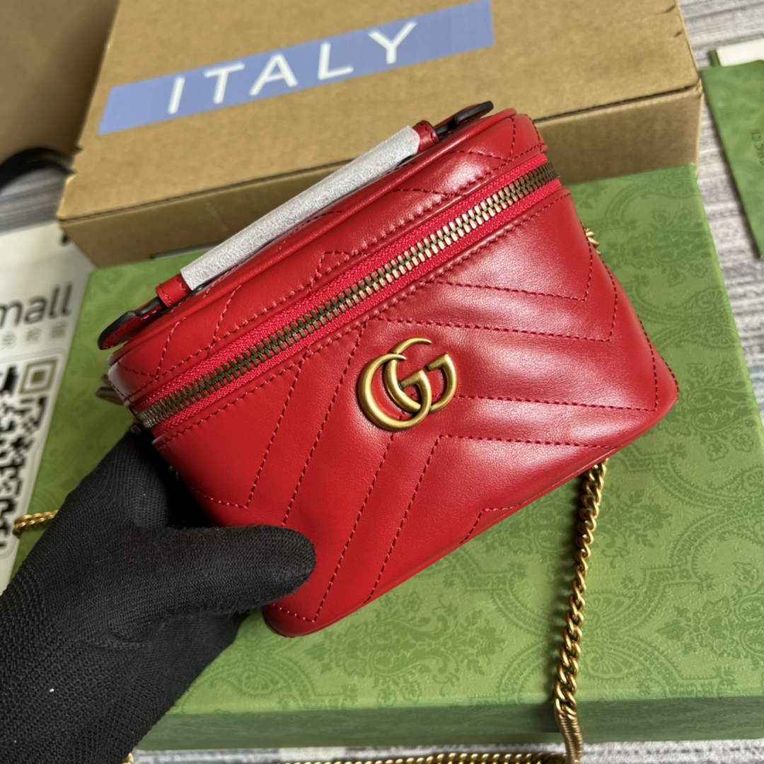 Gucci ‎‎699515 GG Marmont mini top handle bag Red leather