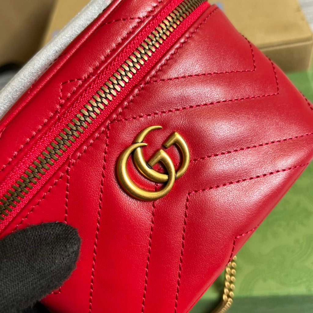 Gucci ‎‎699515 GG Marmont mini top handle bag Red leather