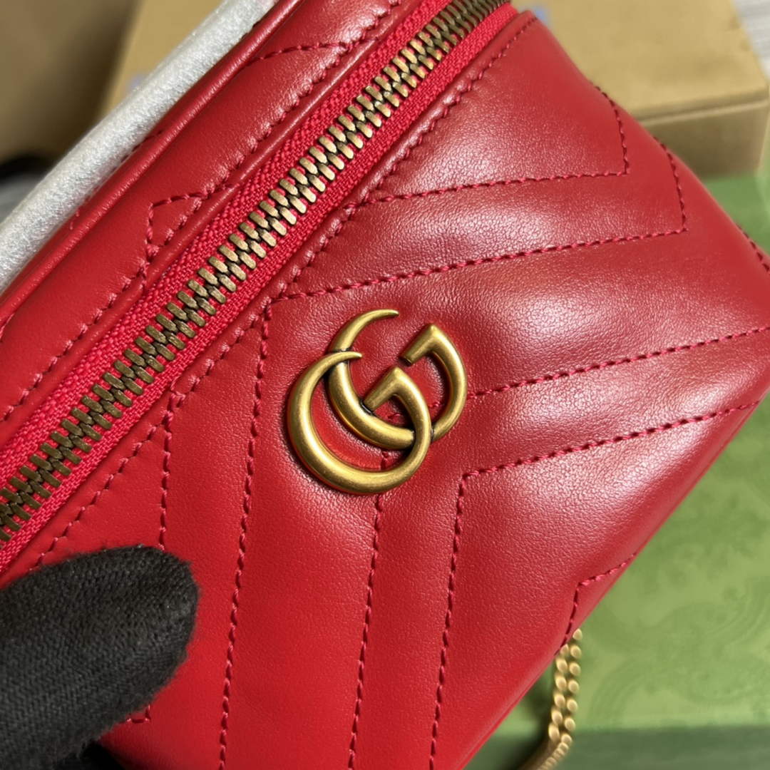 Gucci ‎‎699515 GG Marmont mini top handle bag Red leather