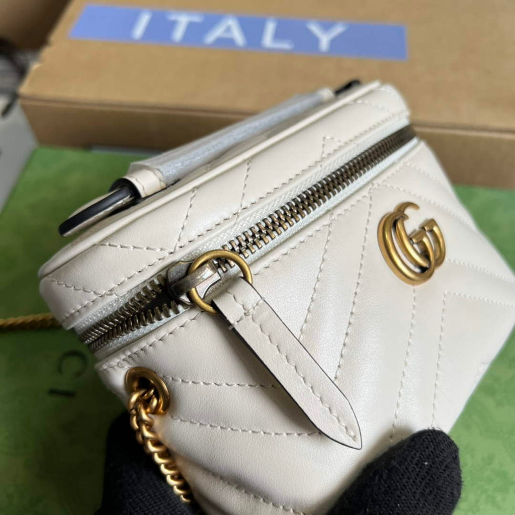 Gucci ‎‎699515 GG Marmont mini top handle bag white leather