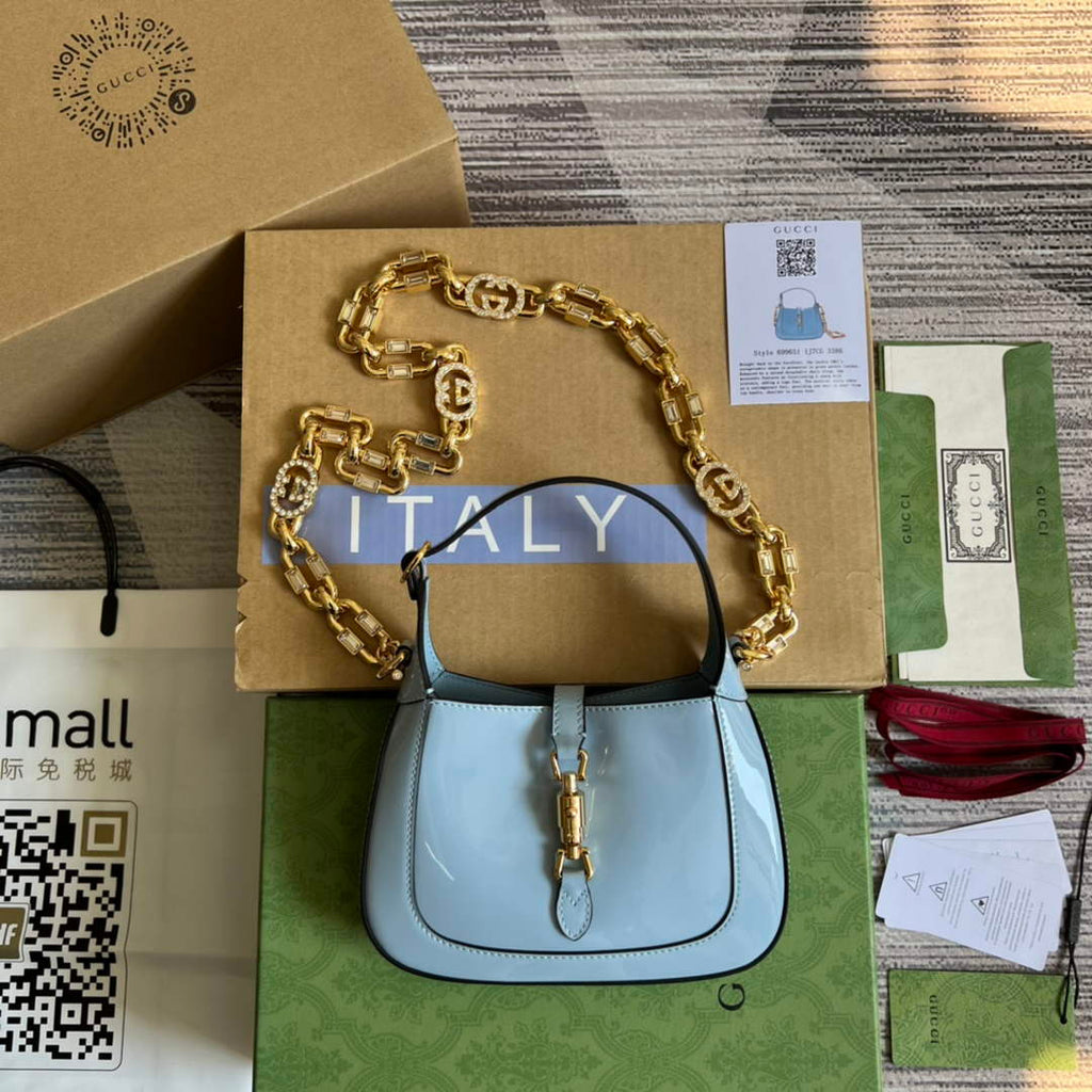 Gucci 699651 ‎Jackie 1961 mini shoulder bag Blue patent leather